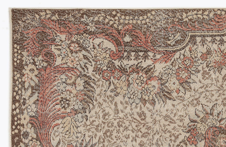 Beige & Brown Floral Hand-Knotted Wool Rug 172x294 cm (5'8" x 9'8") – in the living room