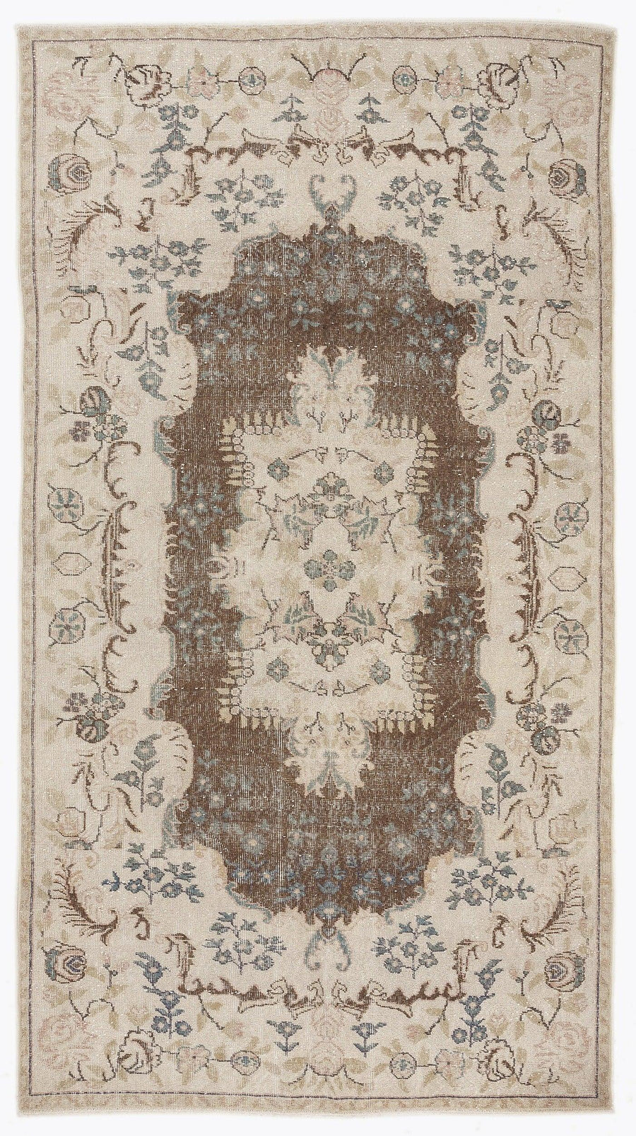 Bej Anadolu Eskitme Madalyonlu Yün Halı 175x308 - Özel Seri