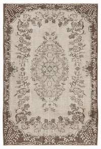 Beige Floral Hand-Knotted Wool Area Rug 178x262 cm (5'10" x 8'7")