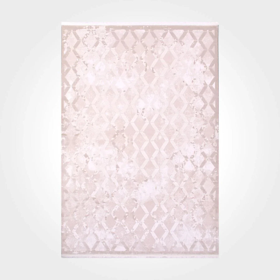 Krem Geometrik Modern Triko Halı - Pati Dostu - Toz Vermez