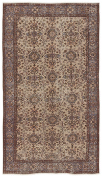 Bej El Dokuma Halı Çiçek Desenli Yün 156x275 cm