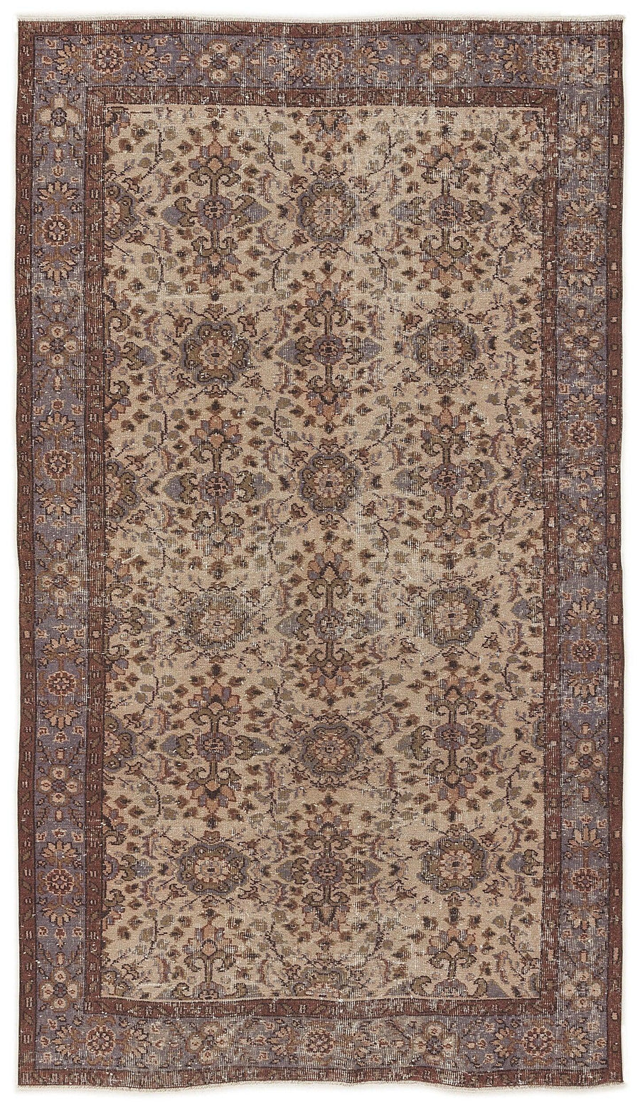 Bej Anadolu Eskitme Madalyonlu Yün Halı 156x275 - Özel Seri
