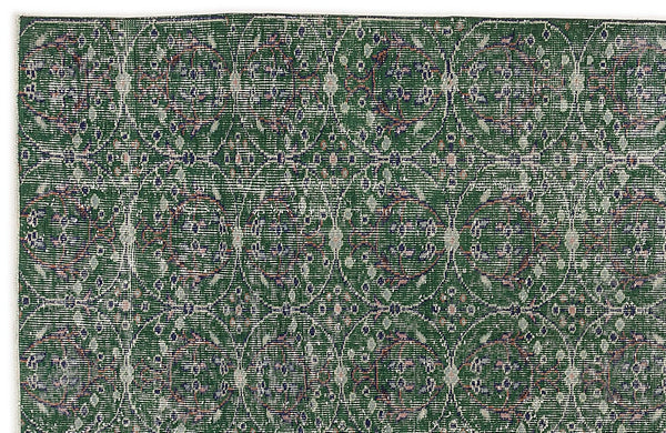 Yeşil Eskitme Geometrik Yün Halı 172x272