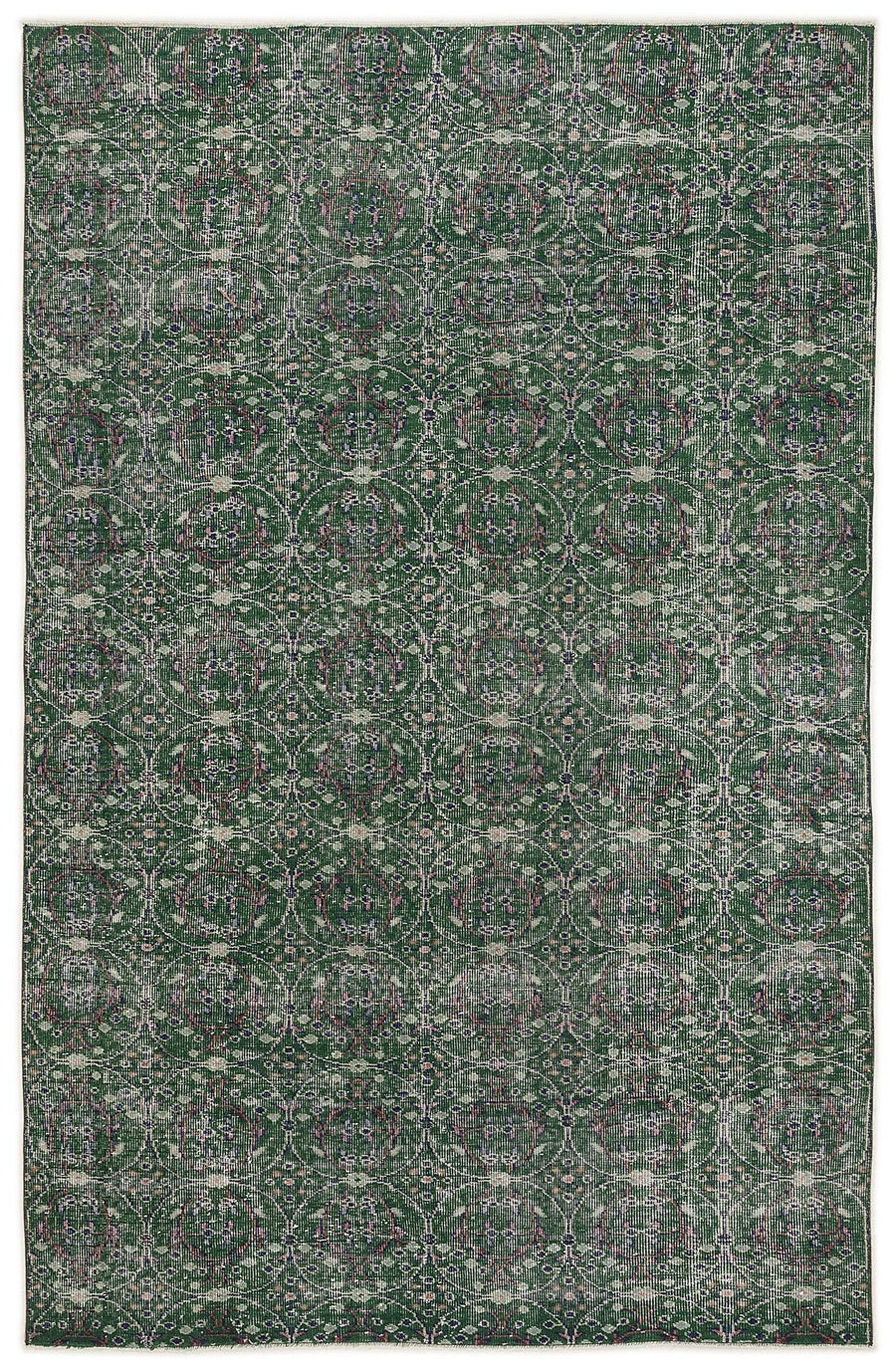 Yeşil Eskitme Geometrik Yün Halı 172x272