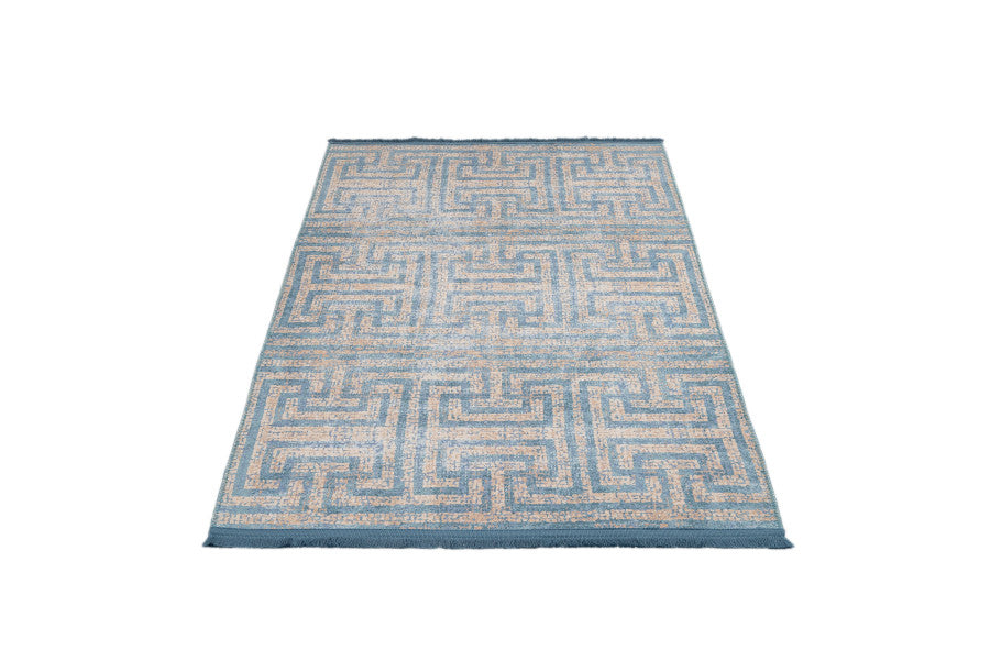Hardenberg Mavi Geometrik Pamuk ve Şönil Dijital Baskı Halı Pia Monte