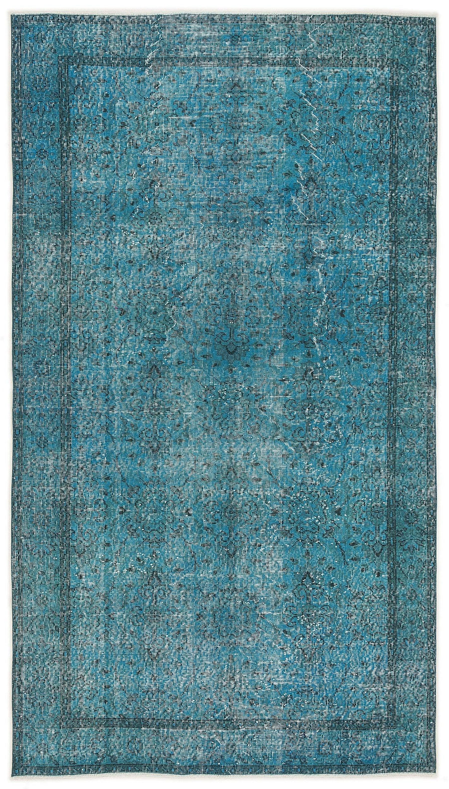 Beyaz Mavi Bohem Eskitme Yün Halı 155x280