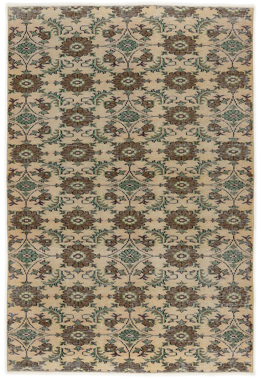 Krem Isparta Eskitme Geometrik Yün Halı 167x248 - Özel Seri