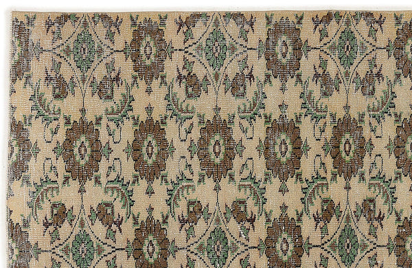 Krem Isparta Eskitme Geometrik Yün Halı 167x248 - Özel Seri