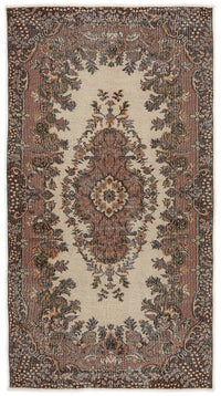 Beige & Brown Medallion Turkish Rug 145x279 cm (4'9" x 9'2")