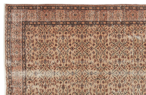Turuncu Eskitme Geometrik Yün Halı 142x250