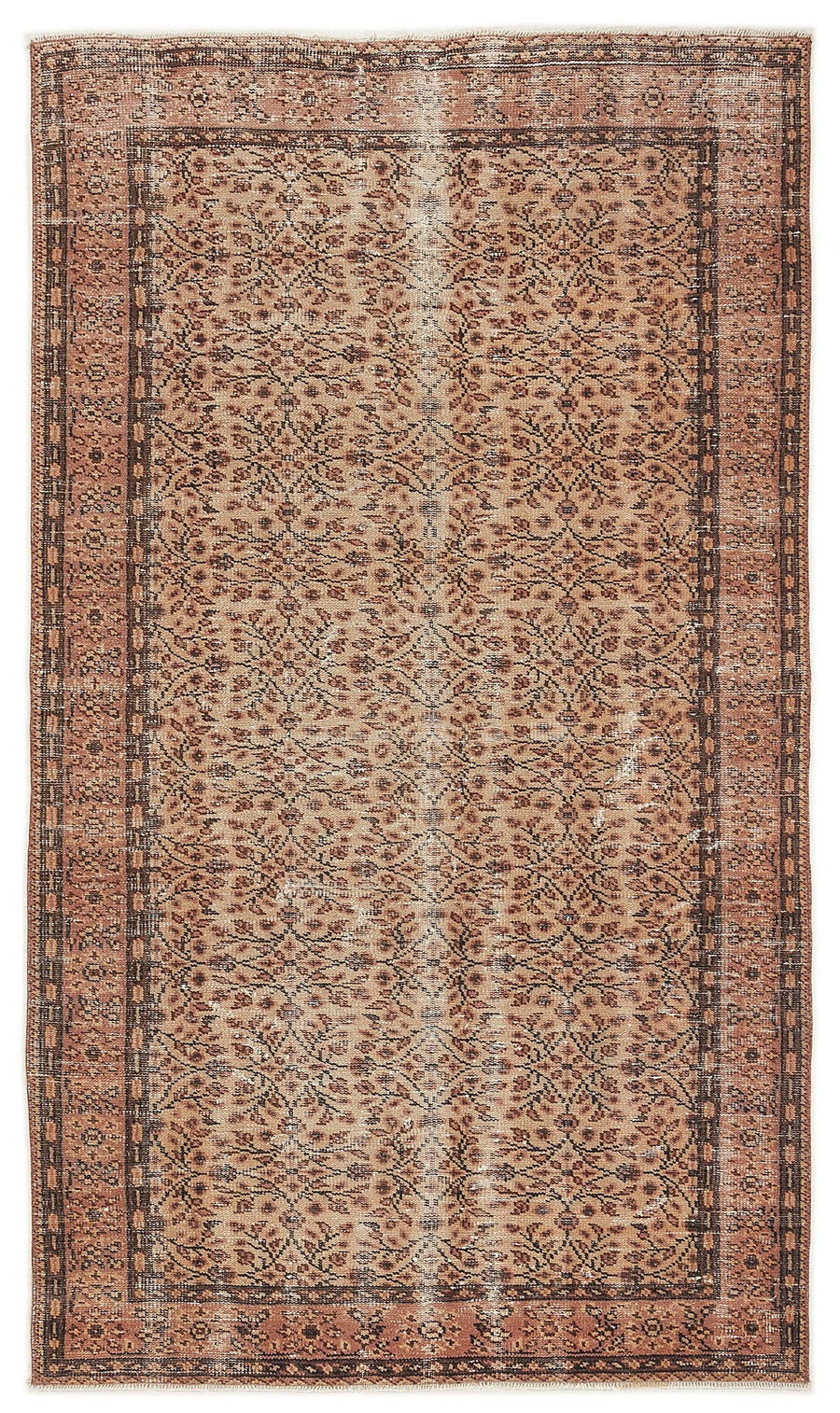 Turuncu Eskitme Geometrik Yün Halı 142x250
