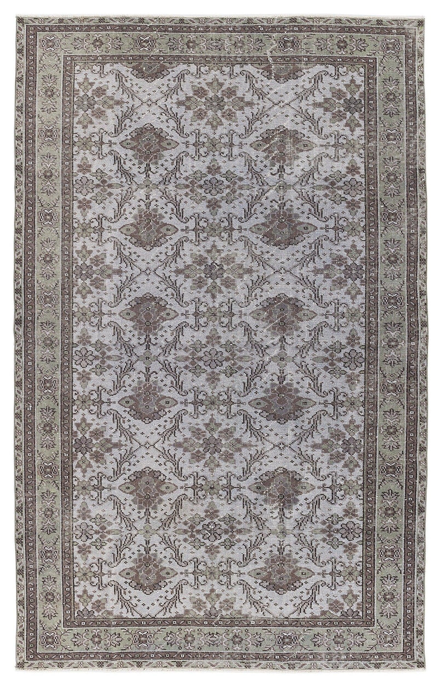 Light Grey & Brown Medallion Turkish Wool Rug 178x282 cm (5'10" x 9'3") – in the living room