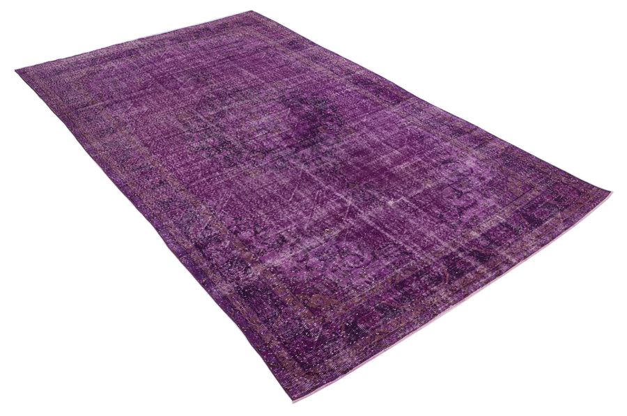 Pembe Eskitme Geometrik Yün Halı 201x334