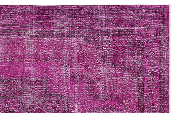 Pembe Eskitme Geometrik Yün Halı 178x276