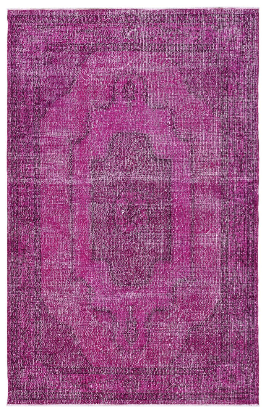 Pembe Eskitme Geometrik Yün Halı 178x276