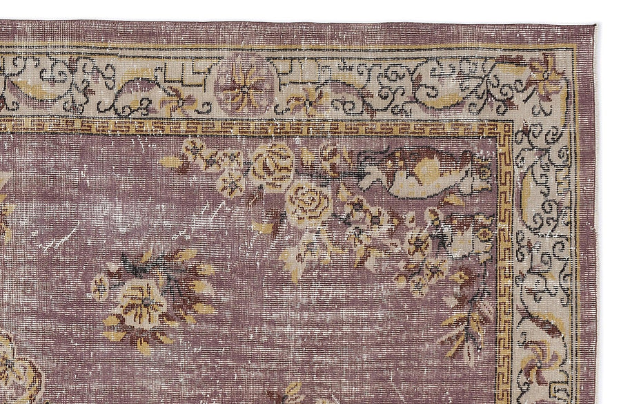 Purple & Beige Floral Distressed Turkish Rug 175x301 cm (5'9" x 9'11") – in the living room
