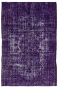 Purple and Grey Solid Hand-Knotted Wool Rug 198x302 cm (6'6" x 9'11")