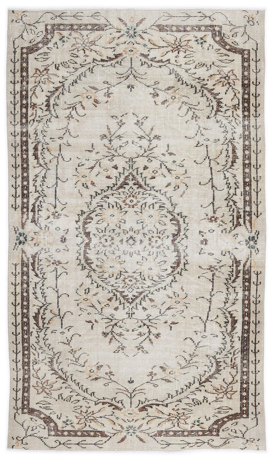 Bej Anadolu Eskitme Çiçekli Yün Halı 159x275 - Özel Seri