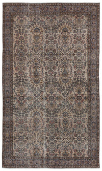 Floral Pattern Beige Hand-Woven Wool Rug with Flat Texture 154x275 cm