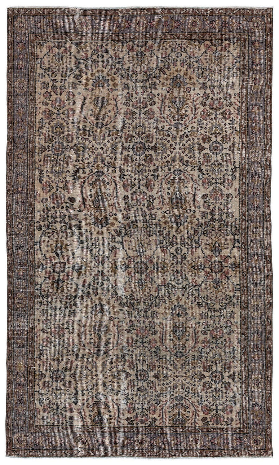 Gri Anadolu Madalyonlu Çiçekli Yün Halı 154x275 - Özel Seri