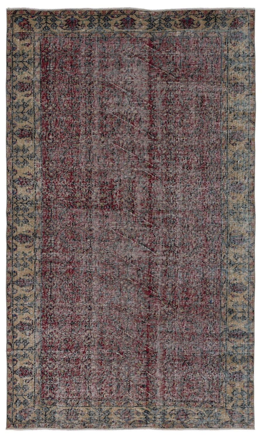 Bej Bordo Anadolu Eskitme Çiçekli Yün Halı 145x244 - Özel Seri