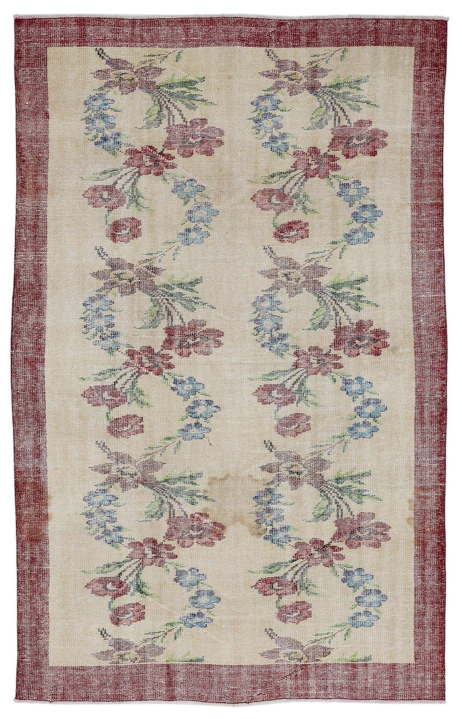 Krem Isparta Çiçekli Yün Halı 169x264 - Özel Seri