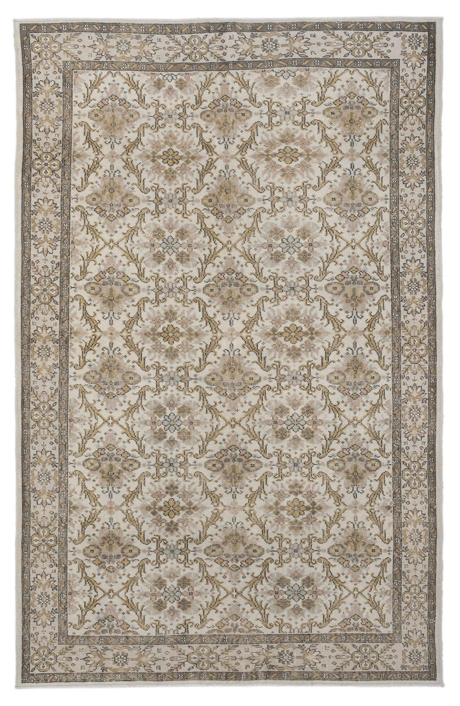 Bej Anadolu Geometrik Çiçekli Yün Halı 190x297 - Özel Seri