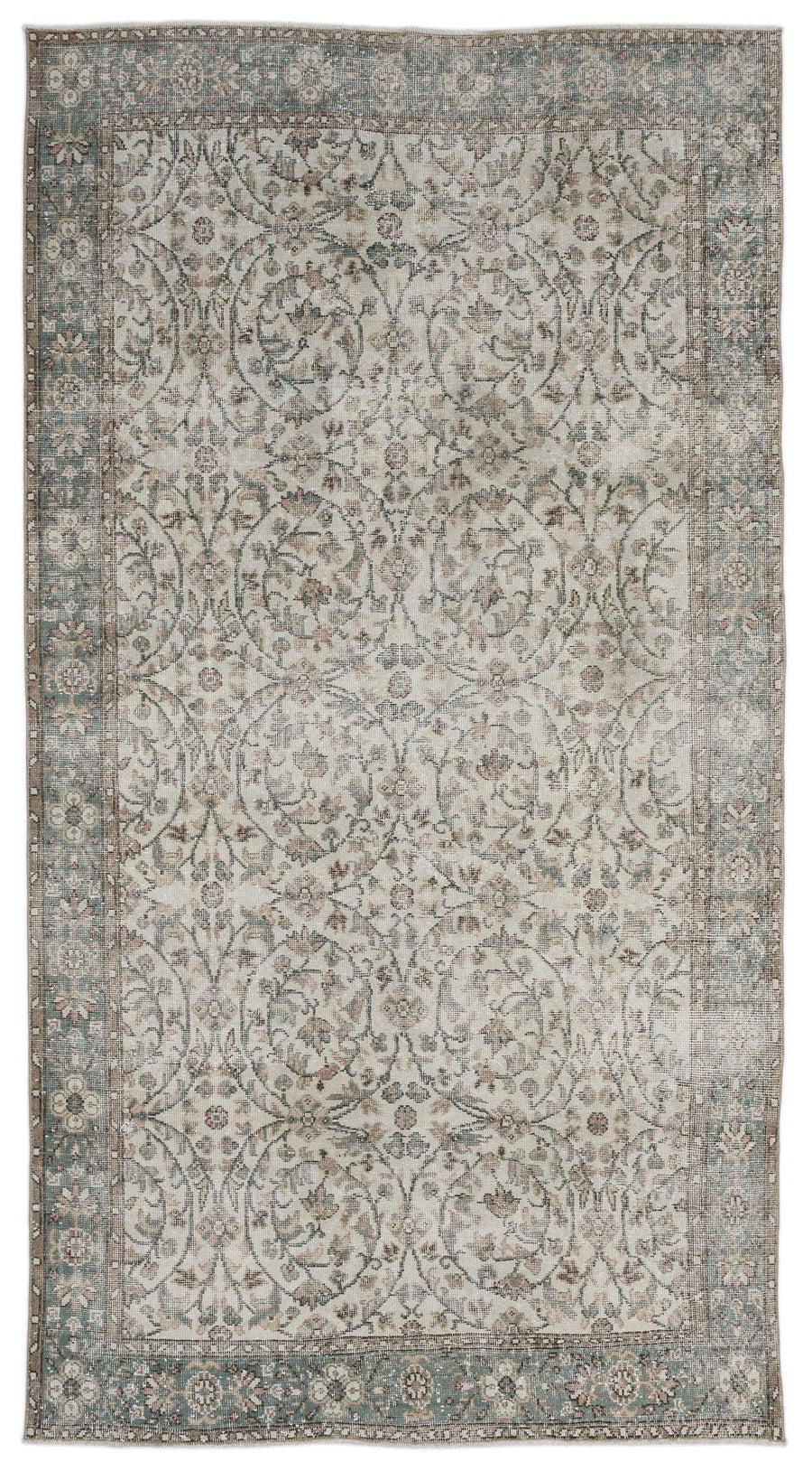 Bej Anadolu Eskitme Çiçekli Yün Halı 167x300 - Özel Seri