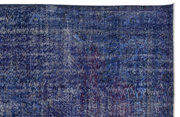 Mavi Isparta Eskitme Çiçekli Yün Halı 193x300 - Özel Seri