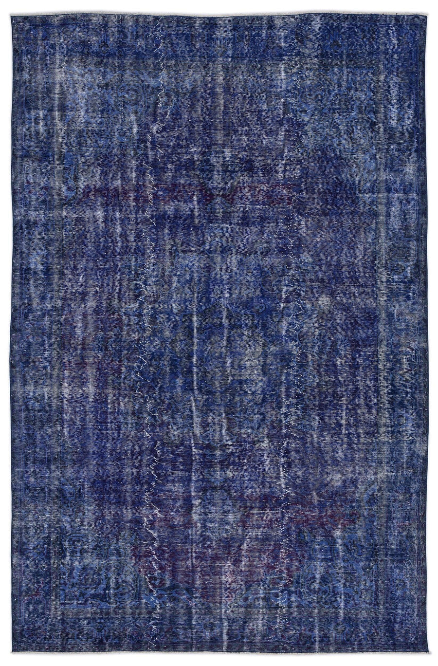 Mavi Isparta Eskitme Çiçekli Yün Halı 193x300 - Özel Seri