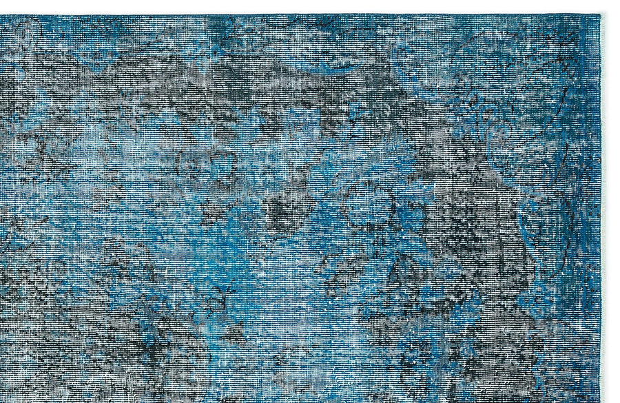 Soyut Desenli Mavi ve Gri Eskitme El Dokuma Yün Halı 156x271 cm – Salon kullanımı