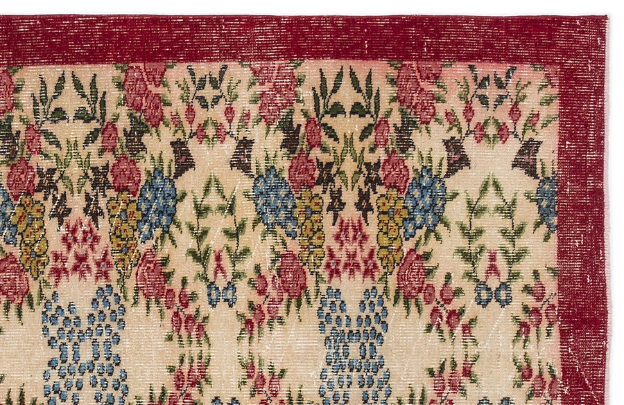 Krem El Dokuma Halı Kırmızı Çiçek Desenli 157x266 cm 9332 – Koridor kullanımı