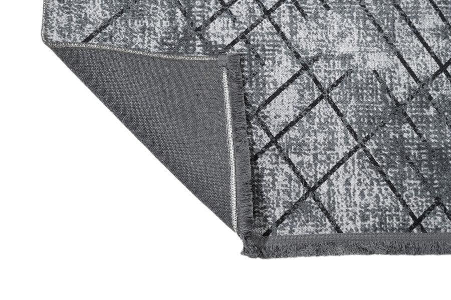 Antrasit Beyaz Geometrik Minimalist Halı - Yıkanabilir - Kaymaz Taban - Pati Dostu