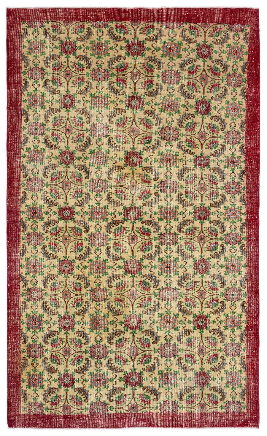 Krem Anadolu Eskitme Geometrik Yün Halı 176x291 - Özel Seri