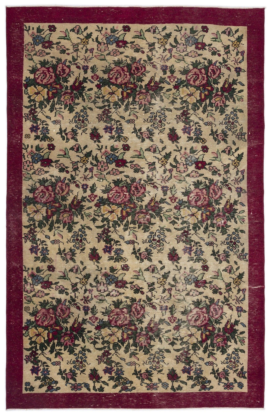 Krem Isparta Klasik Çiçekli Yün Halı 176x275 - Özel Seri