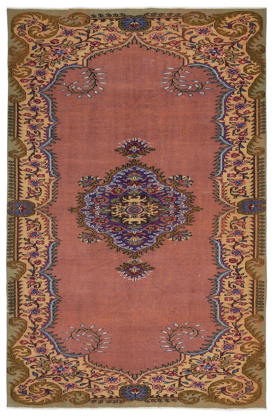 Turuncu Anadolu Geometrik Çiçekli Yün Halı 185x282 - Özel Seri
