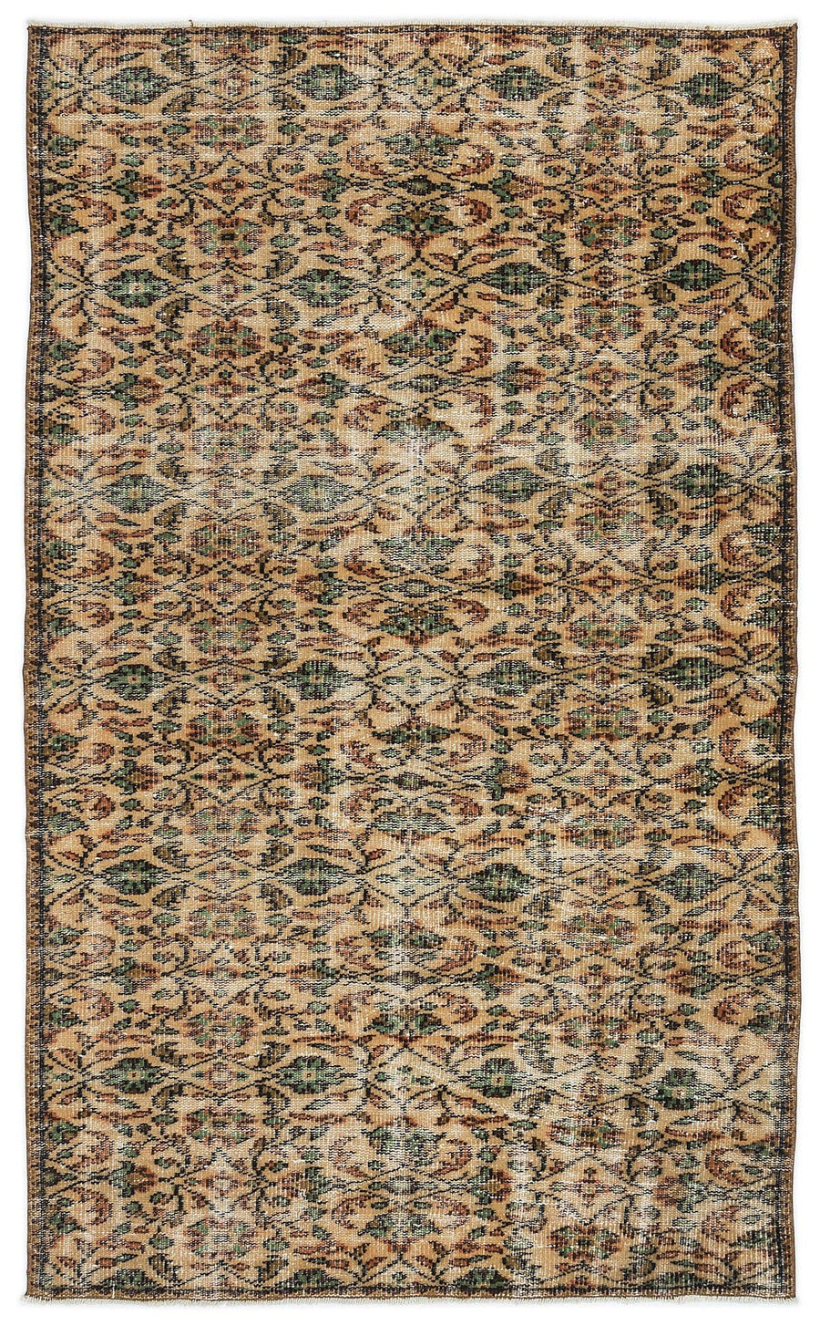 Krem Anadolu Eskitme Geometrik Yün Halı 134x225 - Özel Seri
