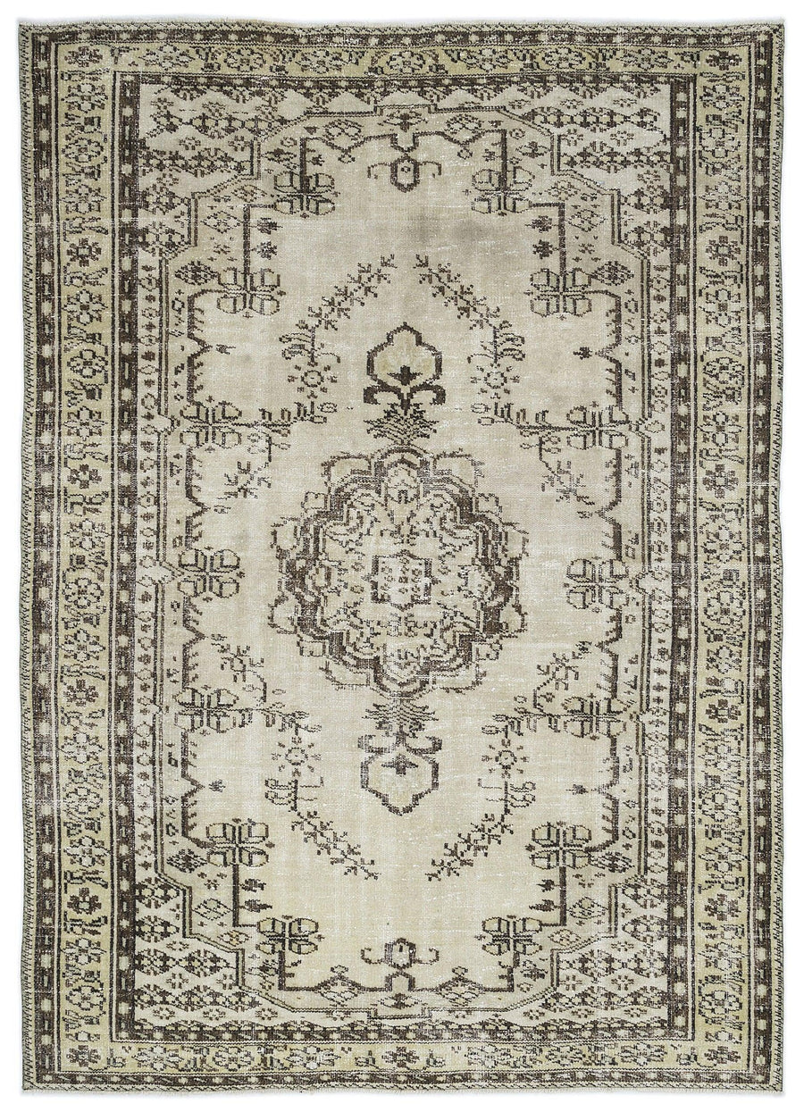Bej Anadolu Geometrik Çiçekli Yün Halı 185x263 - Özel Seri