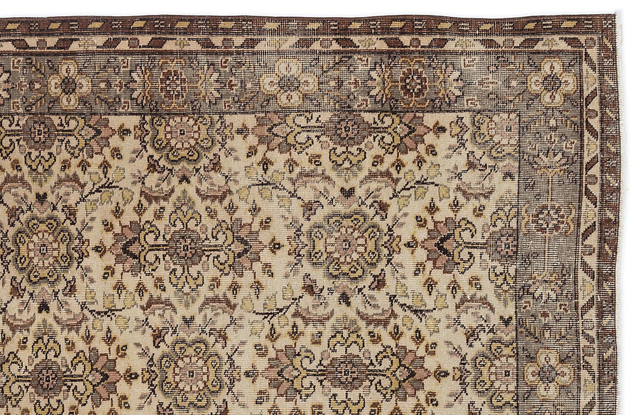 Beige & Brown Floral Hand-Knotted Wool Rug 167x279 cm (5'6" x 9'2") – in the living room