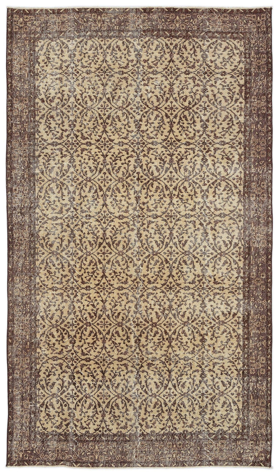 Bej Krem Anadolu Eskitme Çiçekli Yün Halı 161x283 - Özel Seri