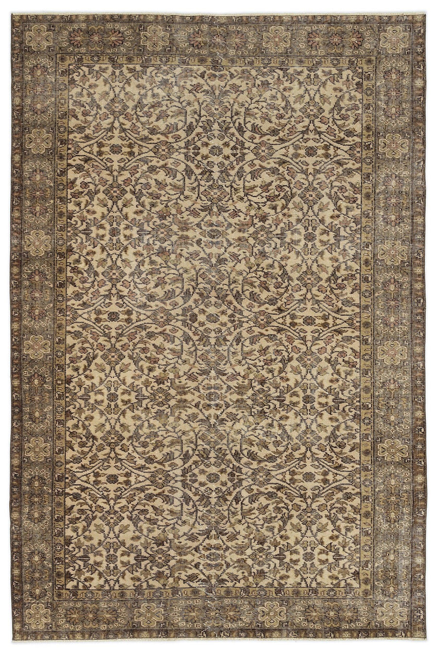 Bej Anadolu Eskitme Geometrik Yün Halı 163x254 - Özel Seri