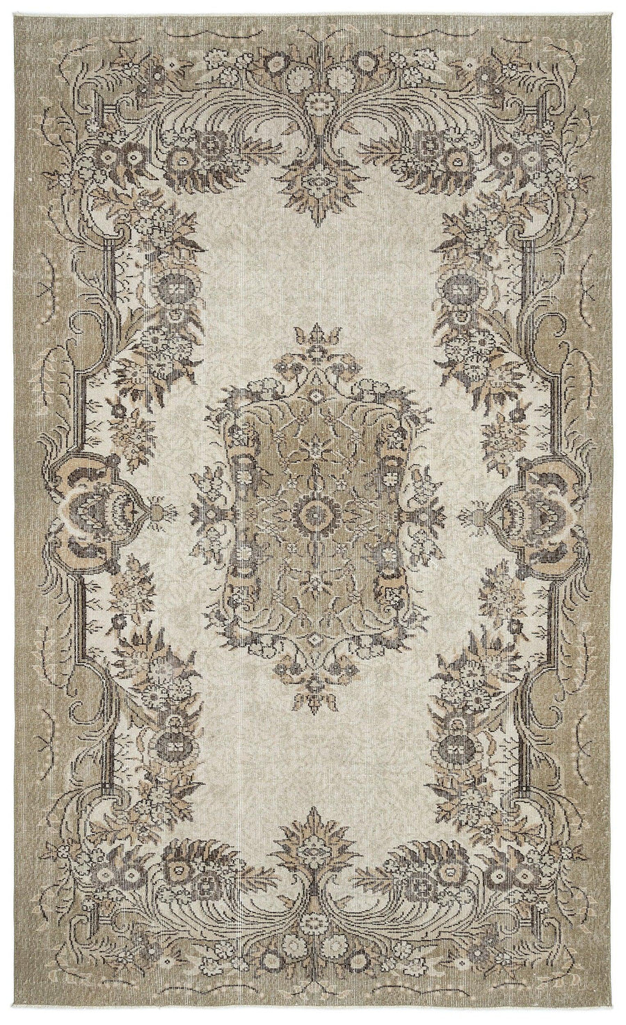 Bej Anadolu Eskitme Madalyonlu Yün Halı 185x307 - Özel Seri