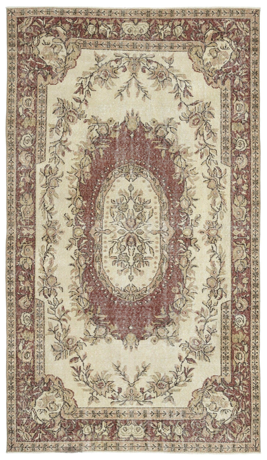 Bej Anadolu Eskitme Madalyonlu Yün Halı 174x301 - Özel Seri
