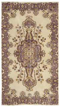 Bej El Dokuma Halı Madalyon Desenli Yün 165x304 cm 9677