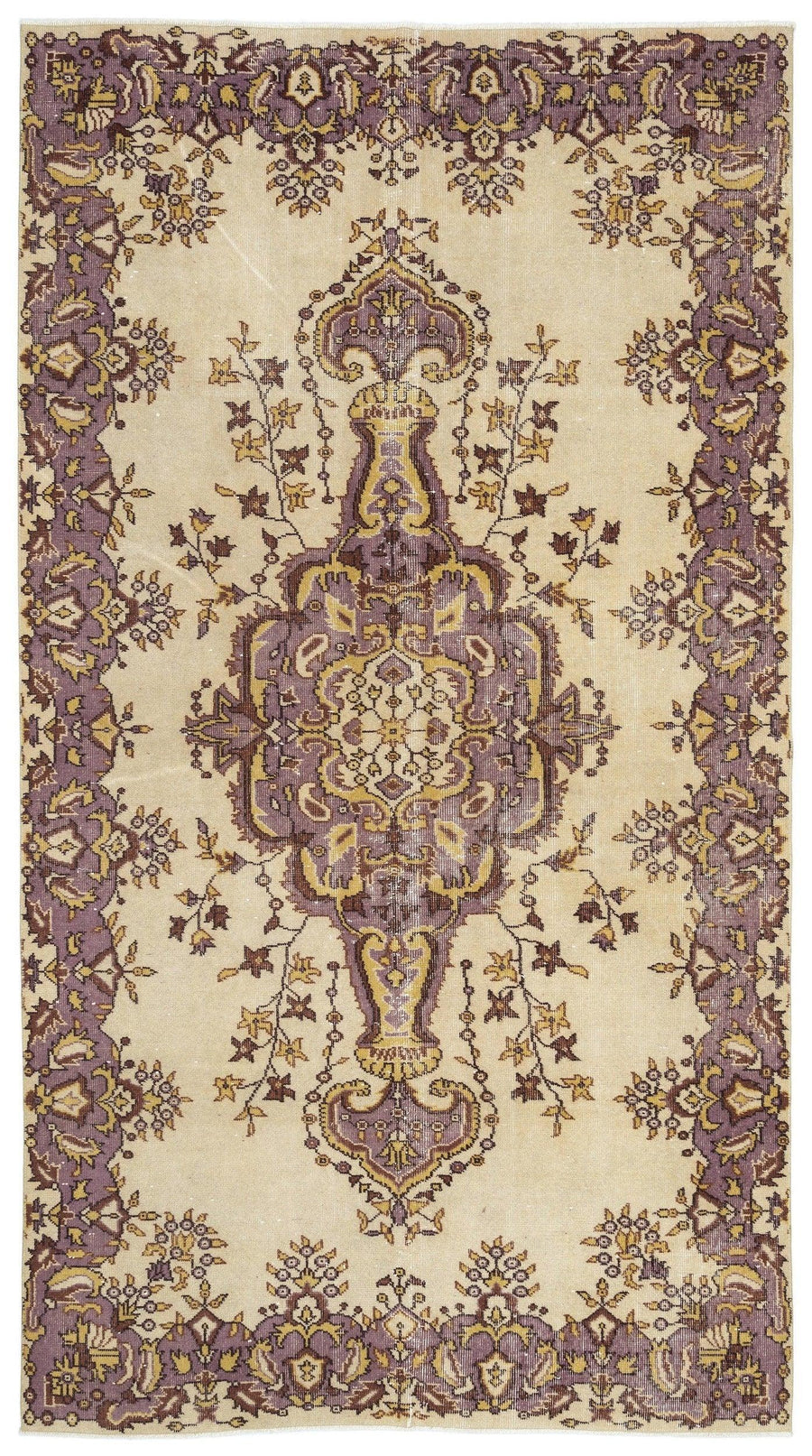 Bej Anadolu Eskitme Madalyonlu Yün Halı 165x304 - Özel Seri