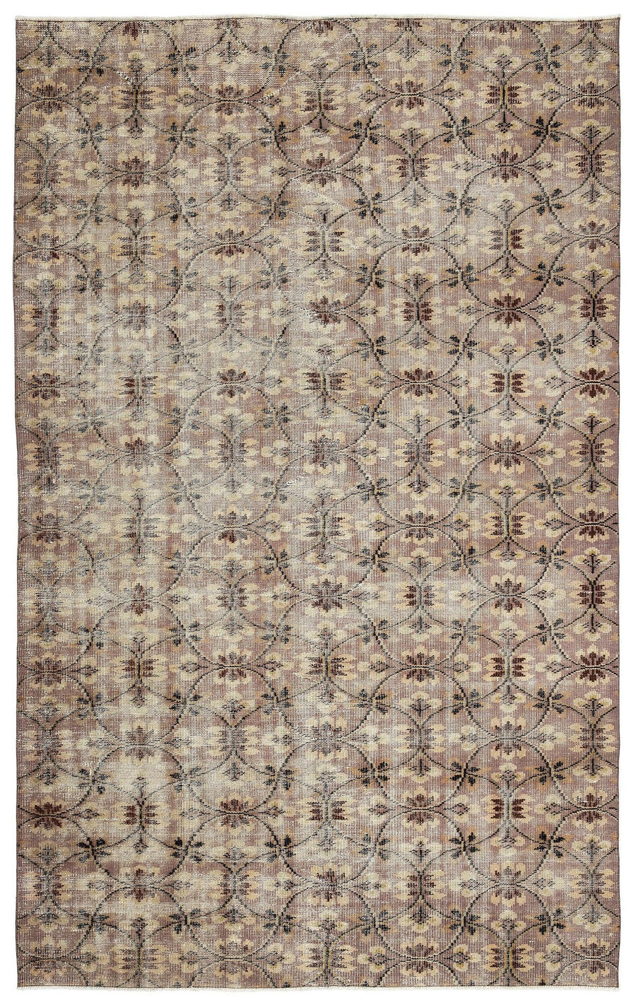 Krem Anadolu Eskitme Geometrik Yün Halı 181x293 - Özel Seri