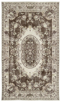 Brauner Wollteppich mit cremefarbenem Blumenmuster 159x271 cm