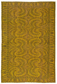 Yellow & Black Floral Turkish Area Rug 180x266 cm (5'11" x 8'9")
