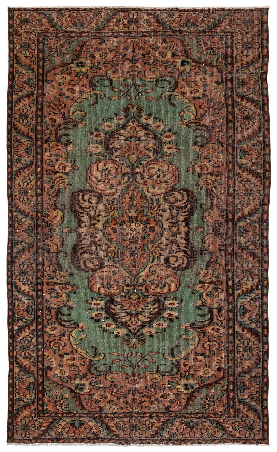 Bej Hardal Anadolu Eskitme Madalyonlu Yün Halı 175x302 - Özel Seri