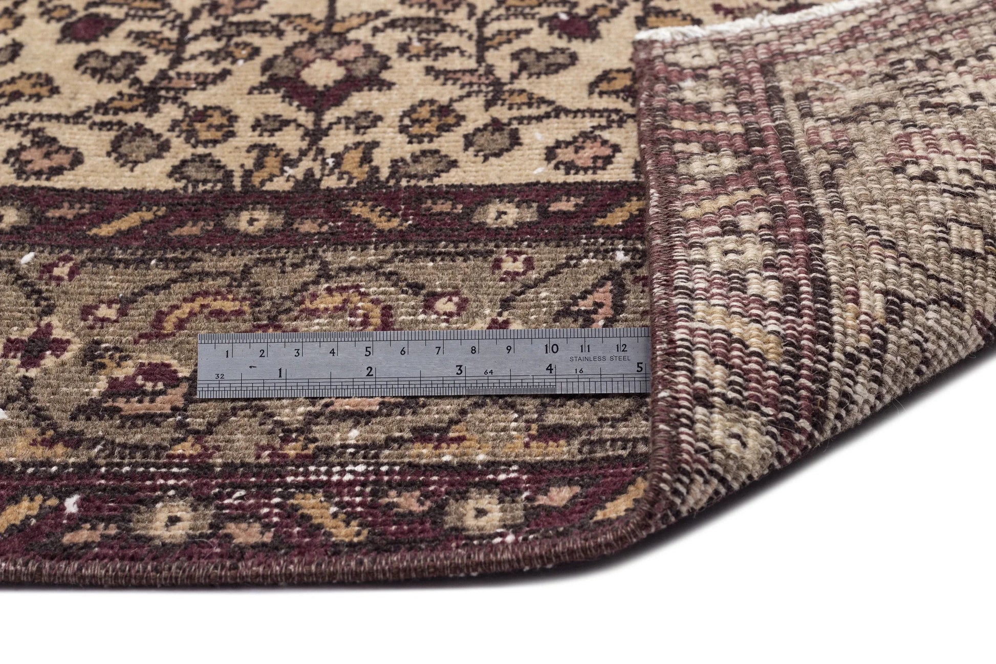 Bej Anadolu Eskitme Çiçekli Yün Halı 146x253 - Özel Seri